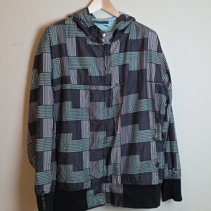 ROCAWEAR Vintage Mens Geometric Zip Hooded Windbreaker Mint & Black Size 2XL